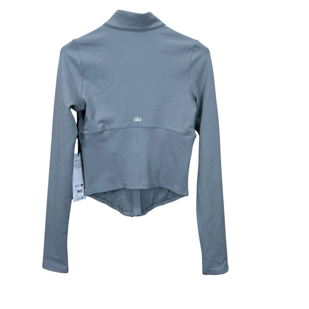 ALO Yoga Womens Airbrush Corset Full Zip Jacket Lunar Gray Size Small NWT